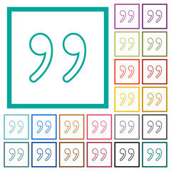 Quotation mark outline flat color icons with quadrant frames