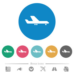 Airplane side view flat round icons