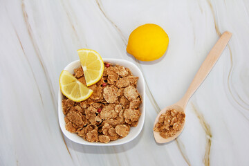dietary dry muesli with lemon slices
