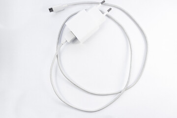 White Wire Power Adapter on white background