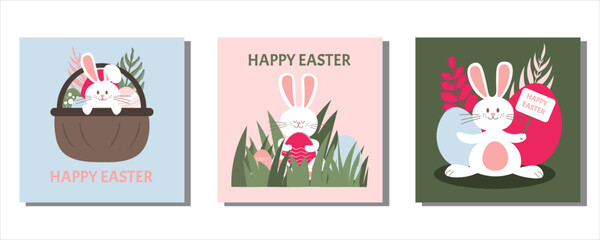Set of easter vector cards with bunny. 