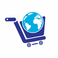 Globe shopping cart vector logo design. Online Shop logo designs concept.	
