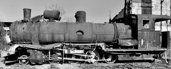 Broken old steam locomotive