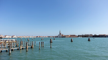 Plakat Canals, bridges and buildings in the city of Venice Italy. classic buildings, blue water canals.