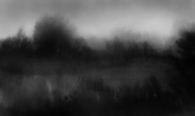 Obraz premium Abstract landscape. Versatile artistic image for creative design projects: posters, banners, cards, books, covers, magazines, prints and wallpapers. Watercolour and ink on paper.