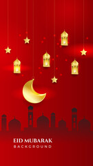 Eid ramadan mubarak background for social media stories template banners. Arabic islamic middle east lantern moon crescent mosque design for social media template