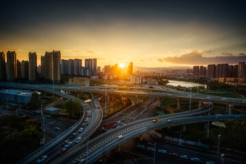 Fototapeta na wymiar Beautiful urban landscape after sunset