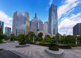 city park with modern building background in shanghai