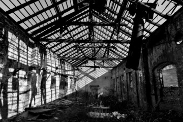 Ruined and abandoned building of shadows