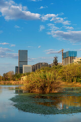 Fototapeta premium Lakeside modern office building in China