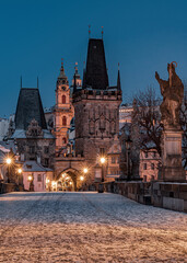 Fototapeta premium prague, architecture, tower, church, city, europe, czech, bridge, travel, town, old, castle, cathedral, night, gothic, czech, landmark, tourism, charles, sky, sunrise, religion, history, stone, urban 