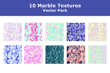 Marbled texture vector designs pack. Bright colors mixed liquid decorative backgrounds set. Pink, purple, blue, green colorful fluid illustrations bundle