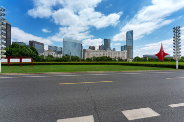 Scenery and urban architecture skyline of Qiushui Square, Nanchang City, Jiangxi Province, China
