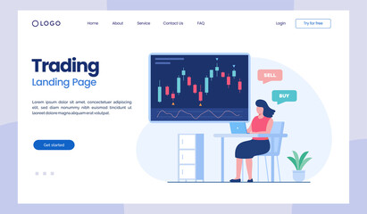 Trading stock, forex, bitcoin candlestick concept flat vector illustration for banner premium vector landing page