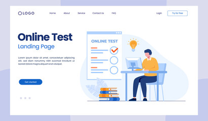 online test and checking answers, examination, test, quiz, feedback, survey flat vector illustration landing page
