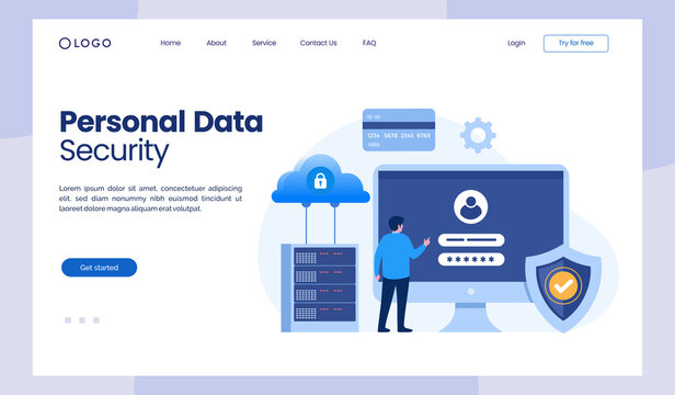 Database and personal data security, cyber data security, privacy, flat design concept illustration landing page