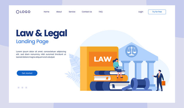 law firm and legal services concept, lawyer consultant, flat illustration vector landing page