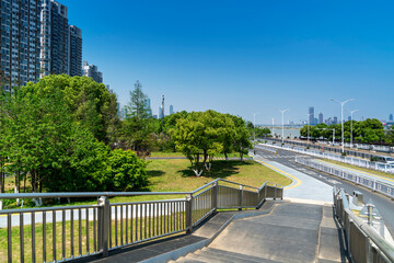 Empty urban road and buildings in the city