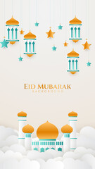 Eid ramadan mubarak background for social media stories template banners. Arabic islamic middle east lantern moon crescent mosque design for social media template