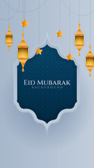 Eid ramadan mubarak background for social media stories template banners. Arabic islamic middle east lantern moon crescent mosque design for social media template