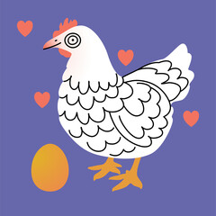 Vector illustration with chicken and her egg