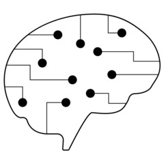 Hand drawn artificial intelligence brain. Electronic neural connections.