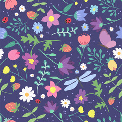 seamless floral pattern on blue background