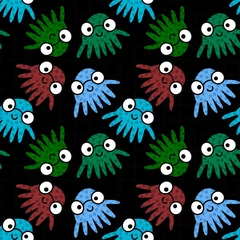 Fotobehang Kids seamless cartoon octopus pattern for fabrics and textiles and packaging and gifts and cards and linens © Tetiana