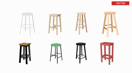 Vector isolated Wooden Stools Set, Vector illustration set of different stools
