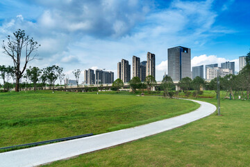 spring park and modern city