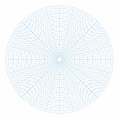 Vector illustration polar grid isolated on white background. Polar coordinate circular grid in flat style. 360 degrees scale. Blank polar graph paper template. - obrazy, fototapety, plakaty