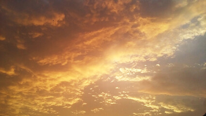 Beautiful colorful cumulus clouds in the sky. Evening cloudscape.