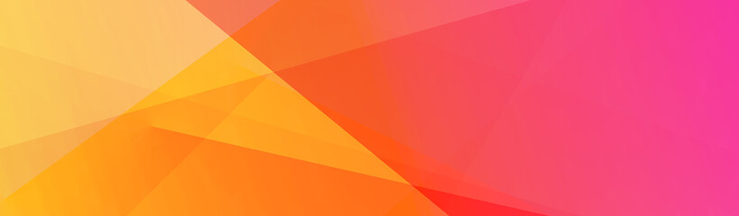 Orange yellow pink abstract geometric pattern. Colorful background with space for design. Bright art backdrop. Wide banner. Panoramic.