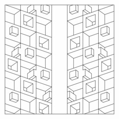 Two columns of hollow boxes facing each other at a distance. Easy coloring pages. Architectural fantasy. Digital detox. EPS8 #475