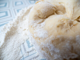 the process of making buns. Raw dough.