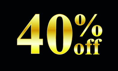 Sale gold text 40% off. 40 percent discount text in gold - for sales, offers and promotional discounts