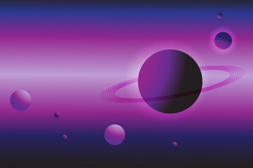Background of the universe. Saturn is a real star that shines brightly. Purple galaxy as a backdrop. Vector illustration of space. It's a starry night. Concept of a vast universe.