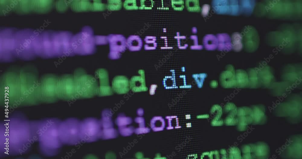 Fototapete 4K Close up shot programming tag coding on screen. Background concept for programming and coding web development.