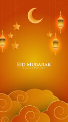 Fototapeta premium Eid ramadan mubarak background for social media stories template banners. Arabic islamic middle east lantern moon crescent mosque design for social media template