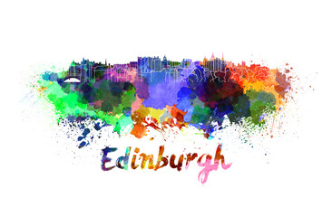 Edinburgh skyline in watercolor