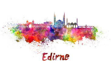 Edirne skyline in watercolor