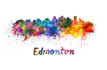 Edmonton skyline in watercolor