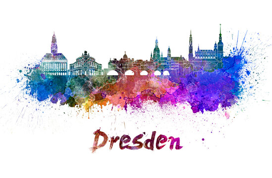 Dresden skyline in watercolor