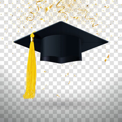 Graduation Cap with Yellow Tassel and Gold Confetti
