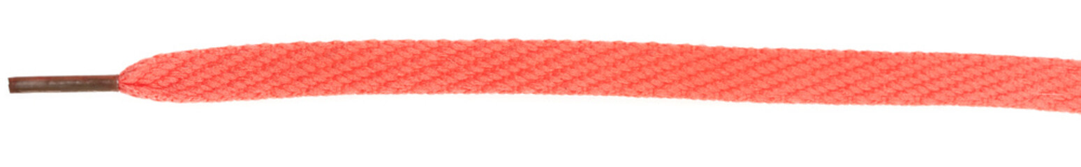 Red fabric shoelaces isolated on white background. close-up
