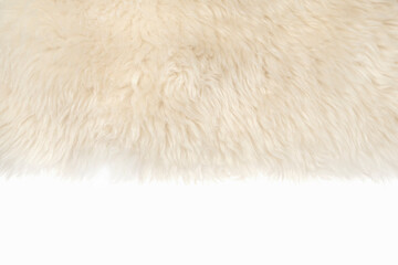 White fluffy wool texture isolated white background. natural fur texture. close-up for designers