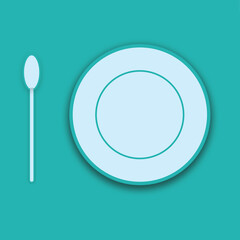 Illustration of plate and spoon on turquoise  background