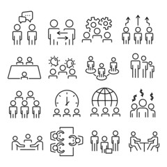 Set of meeting icons, such as group, team, people, conference, leader, discussion