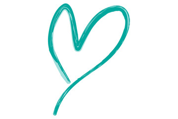 Heart contour vector. Turquoise hand drawn love icon isolated. Paint brush stroke heart icon. Hand drawn vector for love logo, heart symbol, doodle icon and Valentine's day. Painted grunge vector