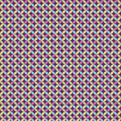Seamless pattern of shapes of various colors on a purple background.
